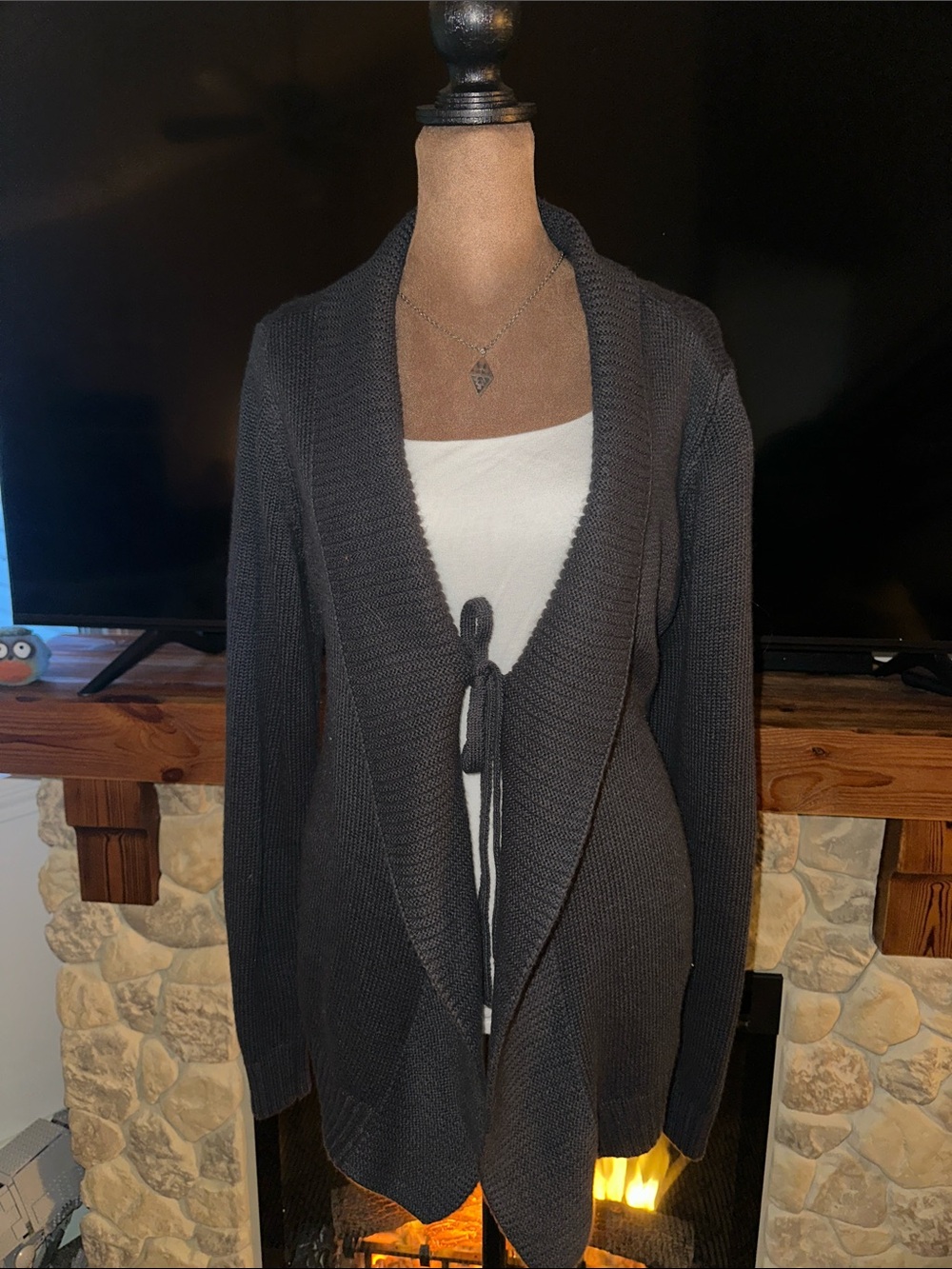 🖤🖤🖤Dark charcoal Open-Front Tie Cardigan Sweater - Women